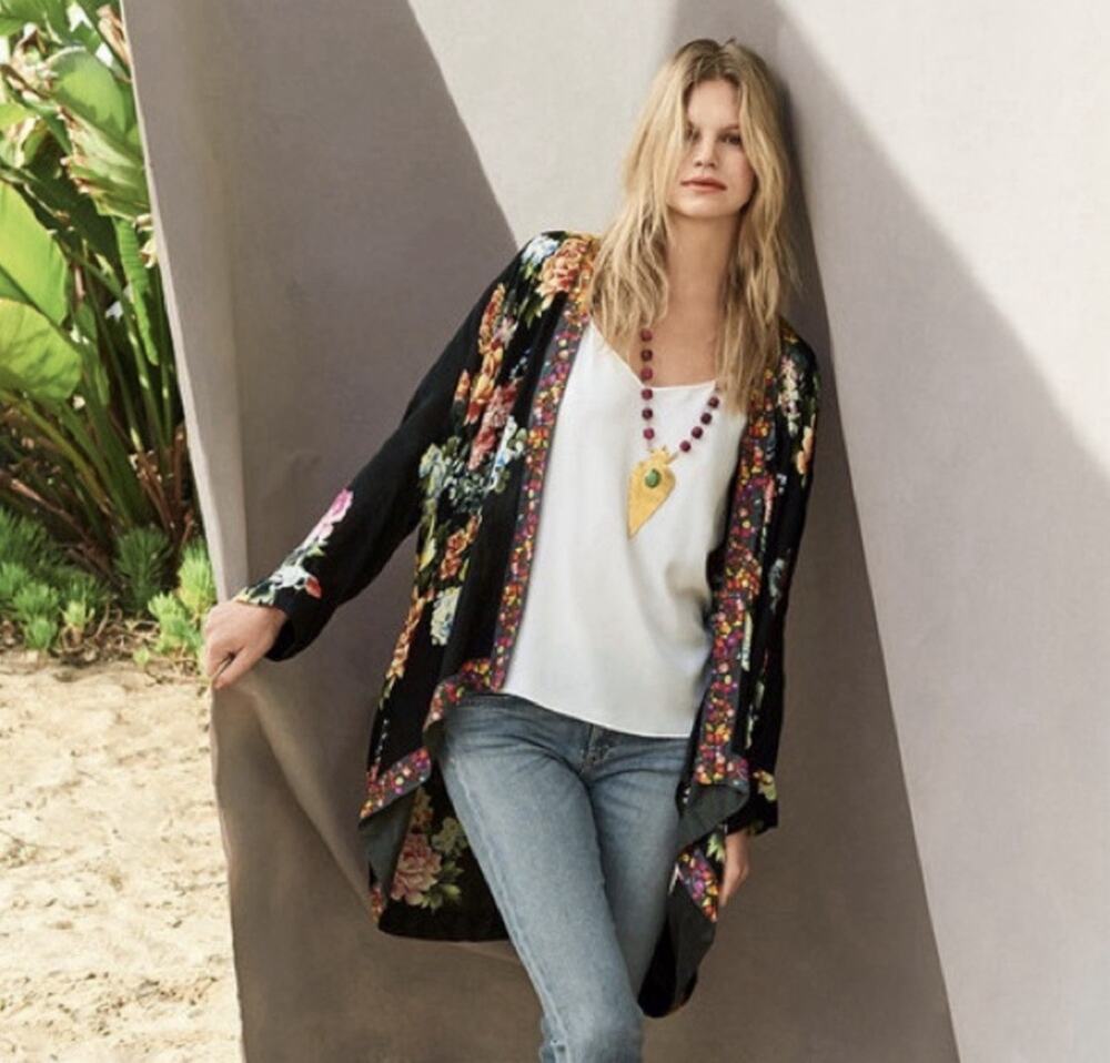Johnny Was Jazzy Kimono Blouse Womens 3X Multicolor Silk Floral Boho